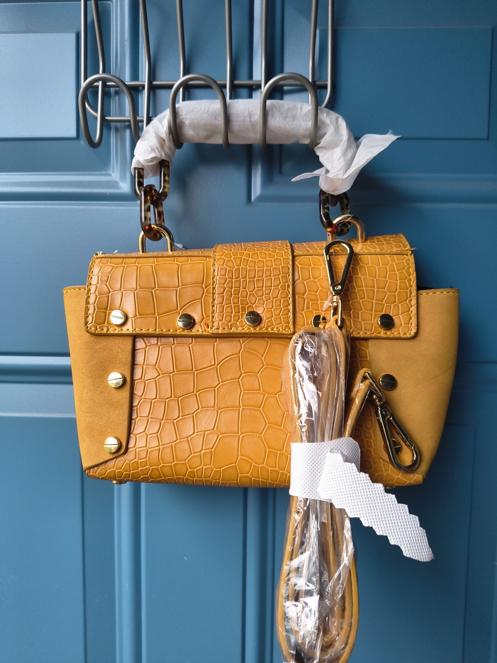 Free People Mustard Yellow Croc-Embossed Crossbody Bag - Picture 6 of 13